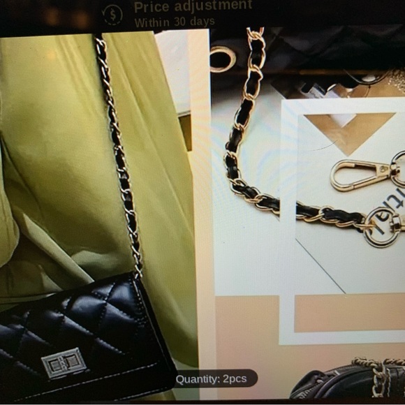 New Black Leather Metal Bag Gold Chain Strap 47 inch - Picture 4 of 4
